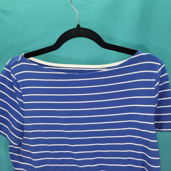 Striped Blue & White Boat Neck Top By Rafaella Size PM - Picture 2 of 11